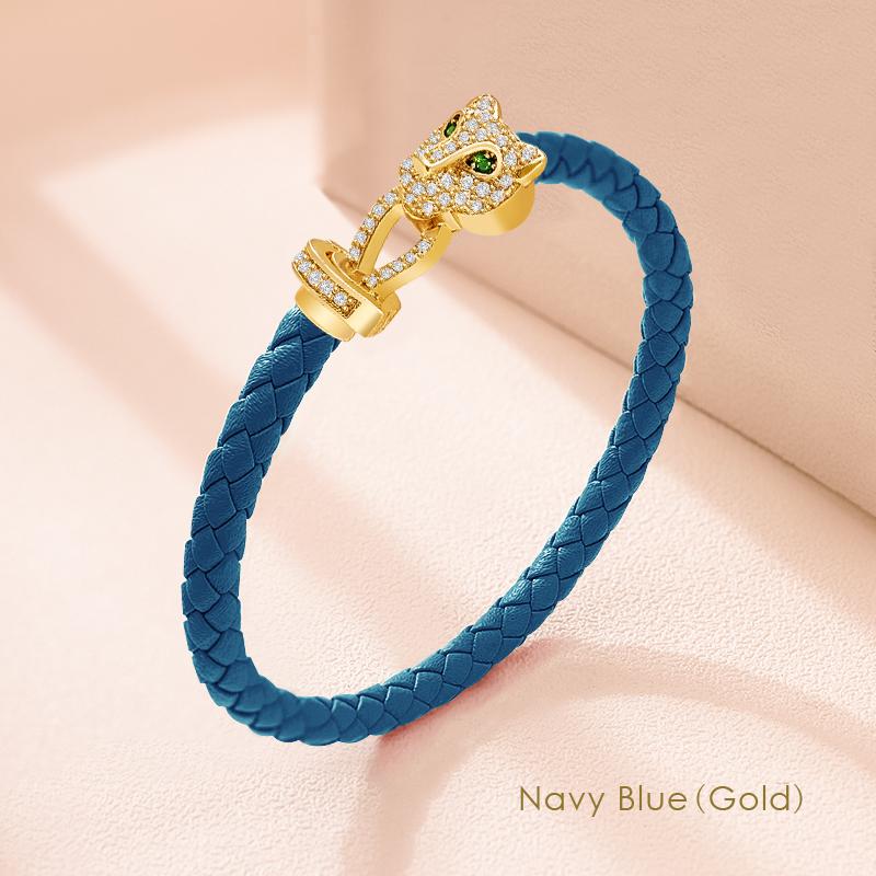 MOONLIGHT Classic Design Exquisite Cheetah Zircon Bracelet for Women Braided Leather Bracelet Quality Banquet Couples Gift