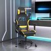 Gaming Chair with Massage Function and Footrest Black and Yellow Fabric