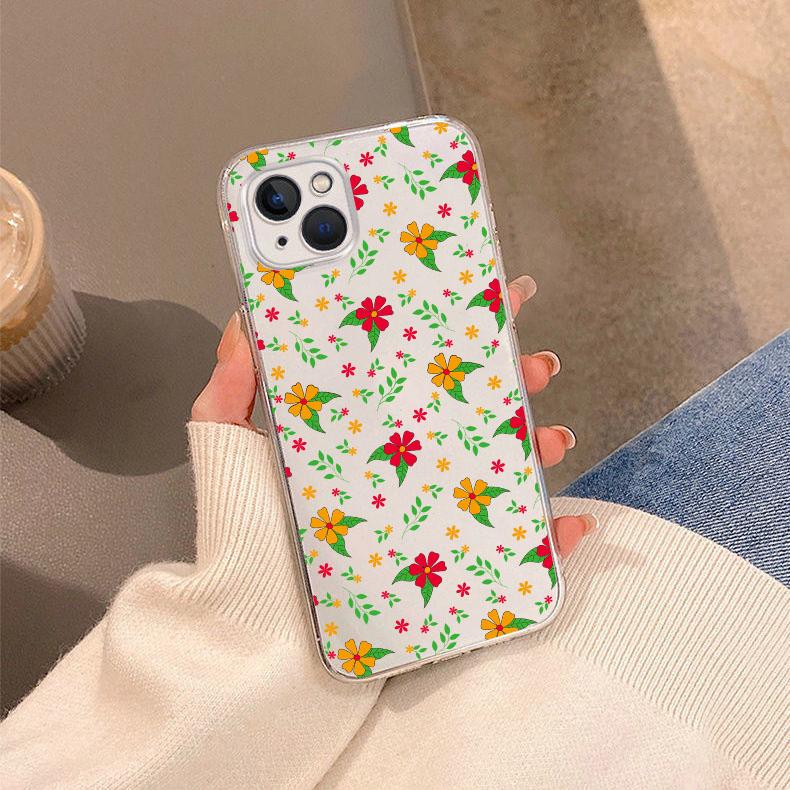 Luxury Daisy Flower Leaf Pattern Phone Case For iPhone 17 15 14 16 13 12Mini 11 Pro Max XS XR 7 8Plus Transparent Soft Cover Bag