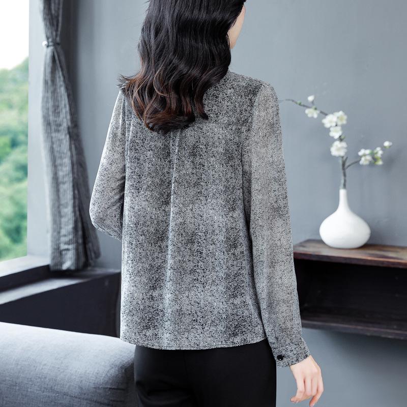 Brand Luxury Silk Chiffon Blouse: 2025 Spring/Autumn Women's Slim-Fit Long-Sleeve Top