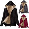 Plus Size Womens Plush Hooded Jacket Long Sleeve Zipper Sweater Coat Tops