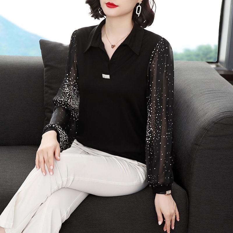 Women Spring Summer Style Chiffon Blouses Shirts Lady Casual Turn-down Collar Patchwork Chiffon Blusas Tops