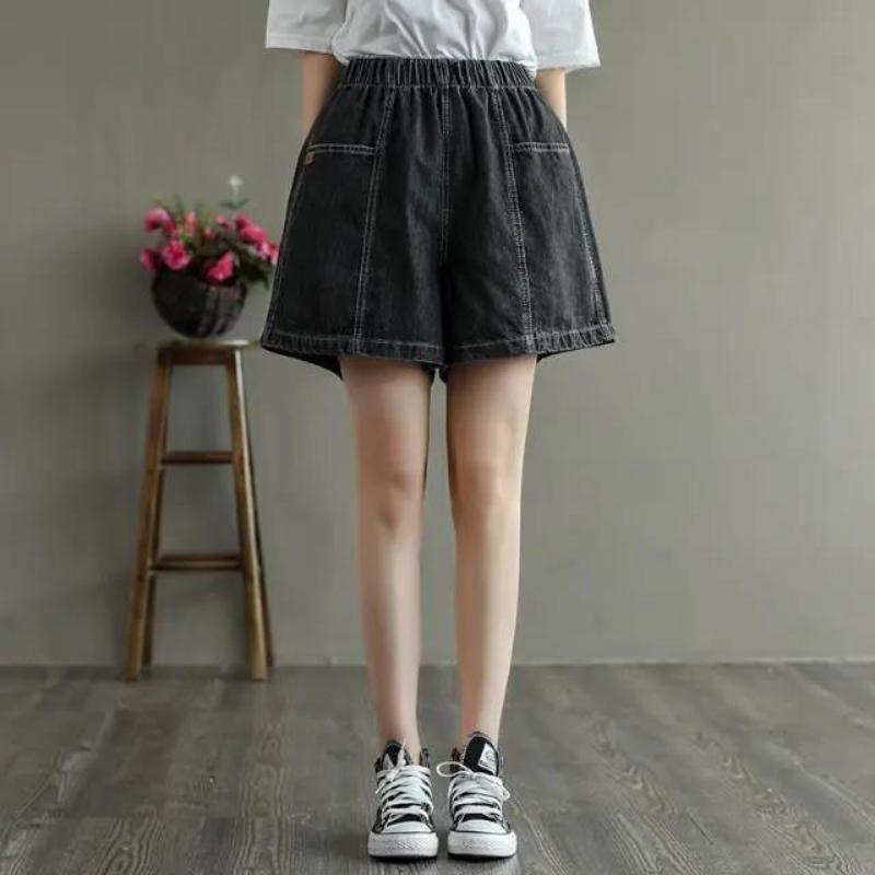Women's Plus Size Denim Wide-leg Shorts Summer Loose and Thin Personality Big Pocket Fashion All-match Culottes