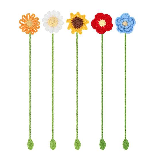 5 Pcs Flower Crochet Bookmark Handmade Sunflower Bookmark Knitted Curtain Tie Gift for Book Lover Teacher