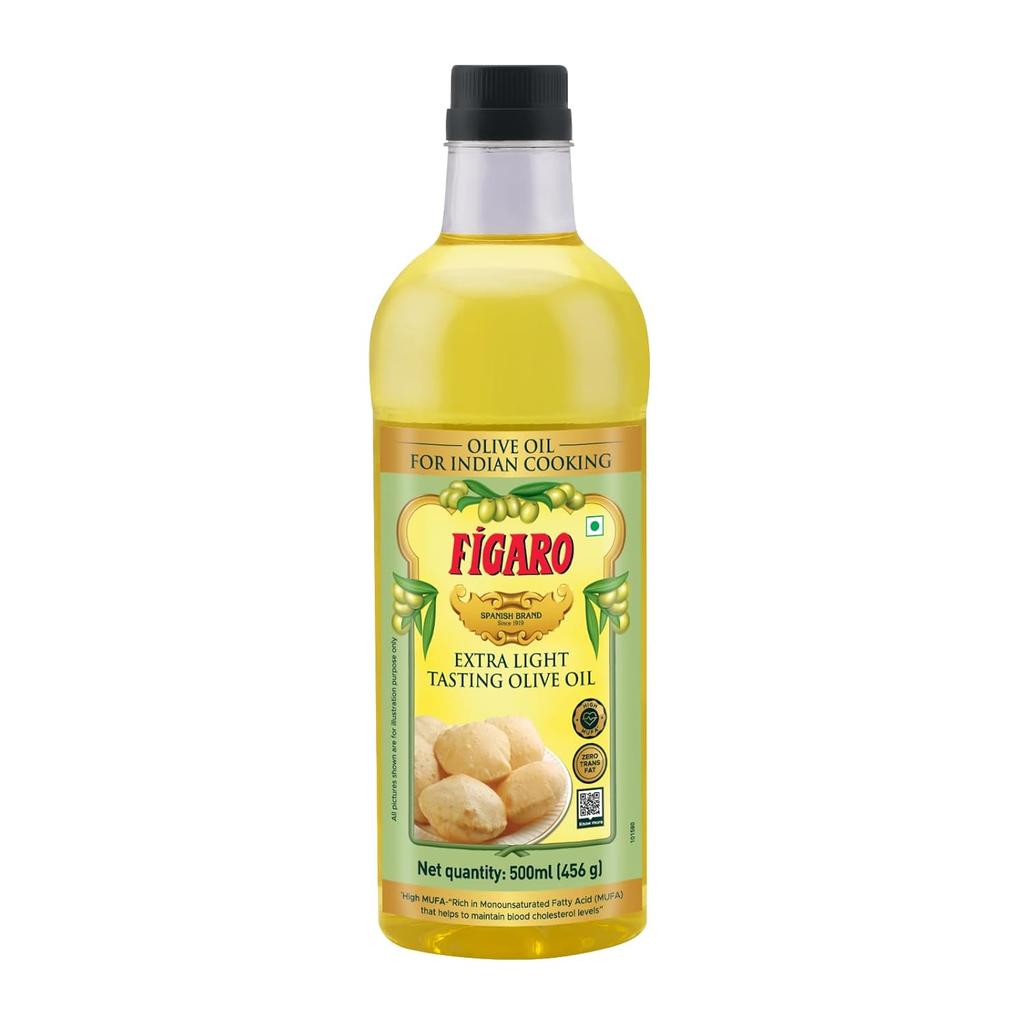 Figaro Extra Light Tasting Olive Oil 500 ml Pack of 1 – Perfect for Indian Cooking and Deep Frying