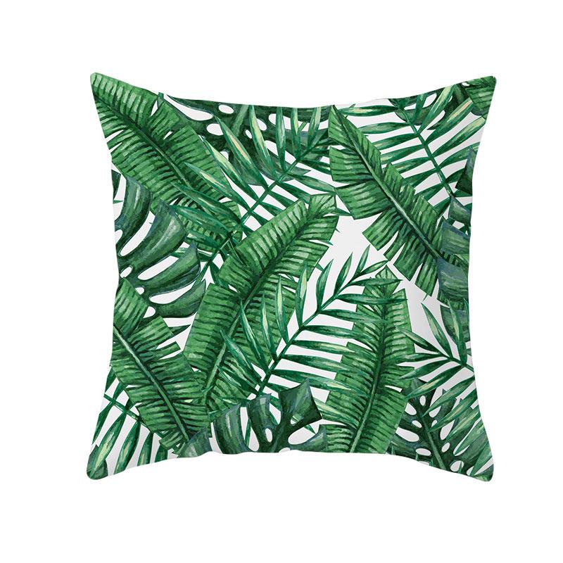 Summer Tropical Plants Decorative Pillowcase Green Leaves Throw Pillow Case Polyester Printing Pillow Cover 45X45Cm