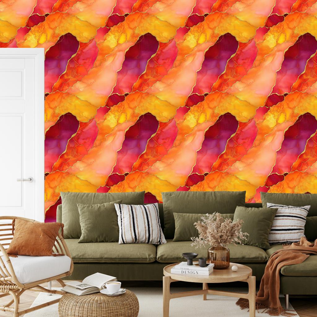 Peach, gold and red ink wallpaper 50x1000