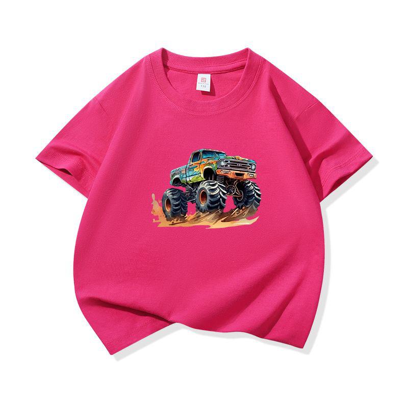 Kids Cotton T Shirt Bold Multicolor Offroad SUV Print Crew Neck Short Sleeve Tee Casual Boys Girls Summer Tops