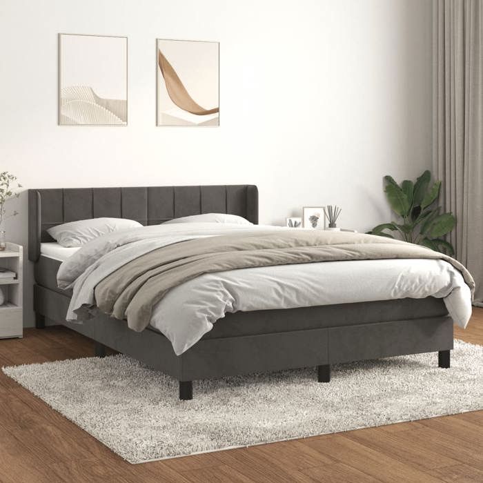 3130962 vidaXL Lit à sommier tapissier et matelas Gris foncé 140x200cm Velours