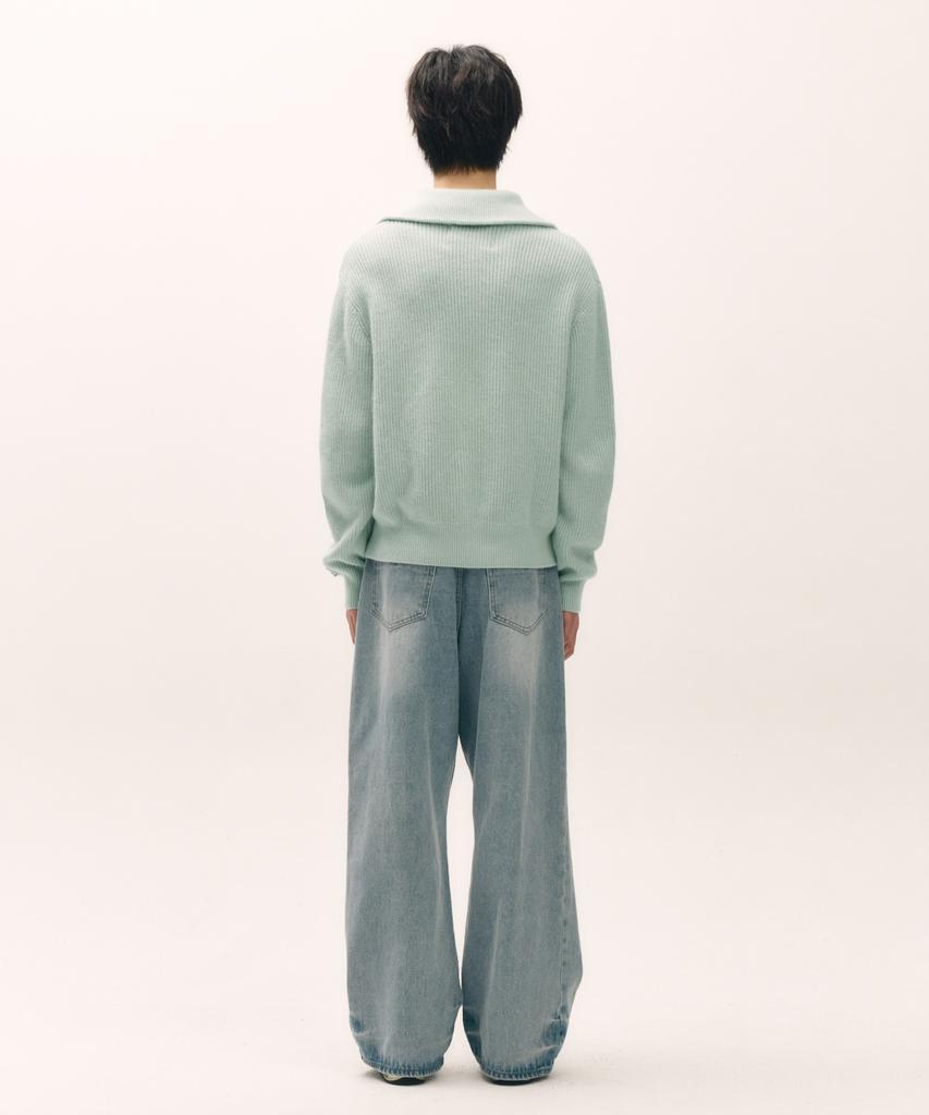 Seteo Button-Up Sailor Half Knit Zip-Up Mint