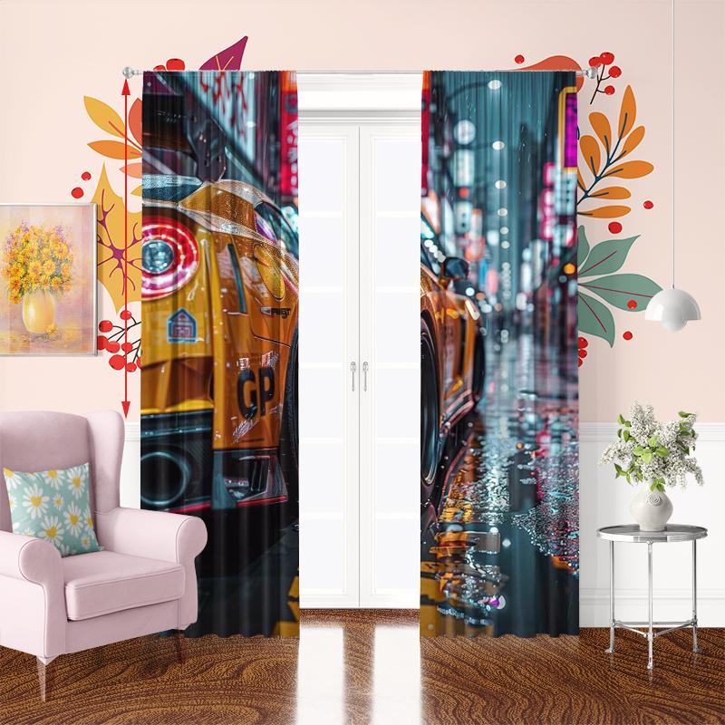 2Pcs- Supercar - printed curtain -100% polyester material material, suitable designed for bedroom curtains and living room room decoration