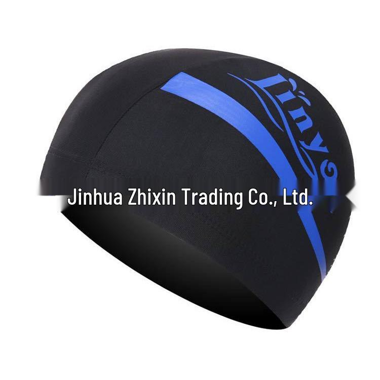 Adult Black Printed Fabric Swim Cap for Hot Springs