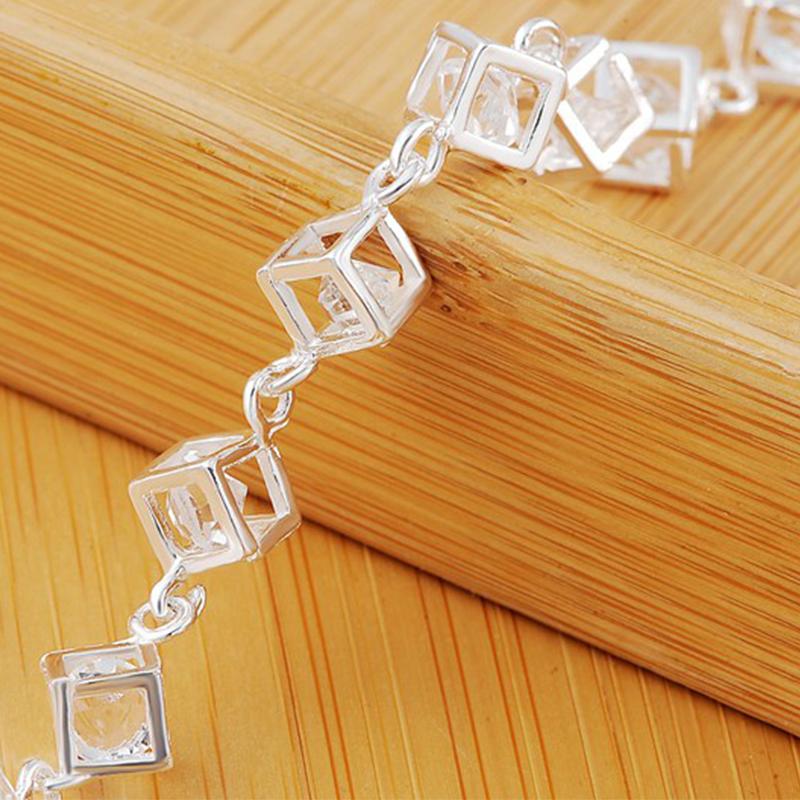 925 Sterling Silver Square Zirconium Stone Bracelet, Wedding Fashion Jewelry