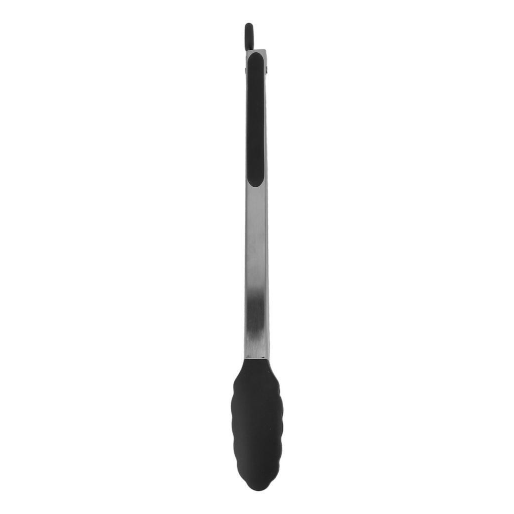 Kitchen Tongs Silicone Stainless Steel Heat Resistant Anti Slip Food Serving Tongs for Baking Cooking Black 40cm