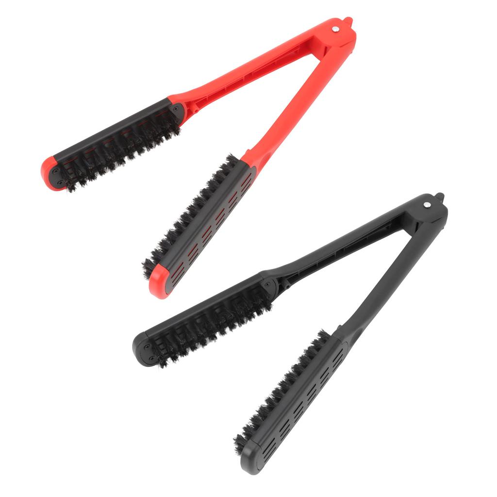 Clamp Hair Brush Straightener Flat Hair Styling Smoothing Tool Anti Static Hollow Vent V Shaped Doub