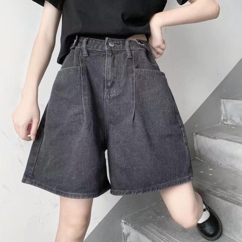 Korean Style Women's High Waist A-Line Denim Shorts - Summer Loose Fit, Wide-Leg Hot Pants