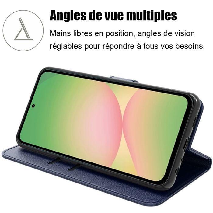Protective Case - BOOLING - Samsung Galaxy A56 5G - Navy Blue Leather Effect - 2 Tempered Glasses - Shockproof