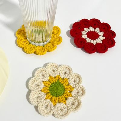 Yousheng Handmade Crochet Flower Coaster Heat-Resistant Cup Mat for Mugs Glasses Soft Non-Slip Absorbent Table Protector Mat Cute Kitchen Desk