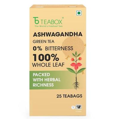 Teabox Tè verde Ashwagandha 25 bustine di tè | Miscela ayurvedica di tè verde di prima qualità e Ashwagandha naturale | Rafforza l'immunità e migliora la memoria