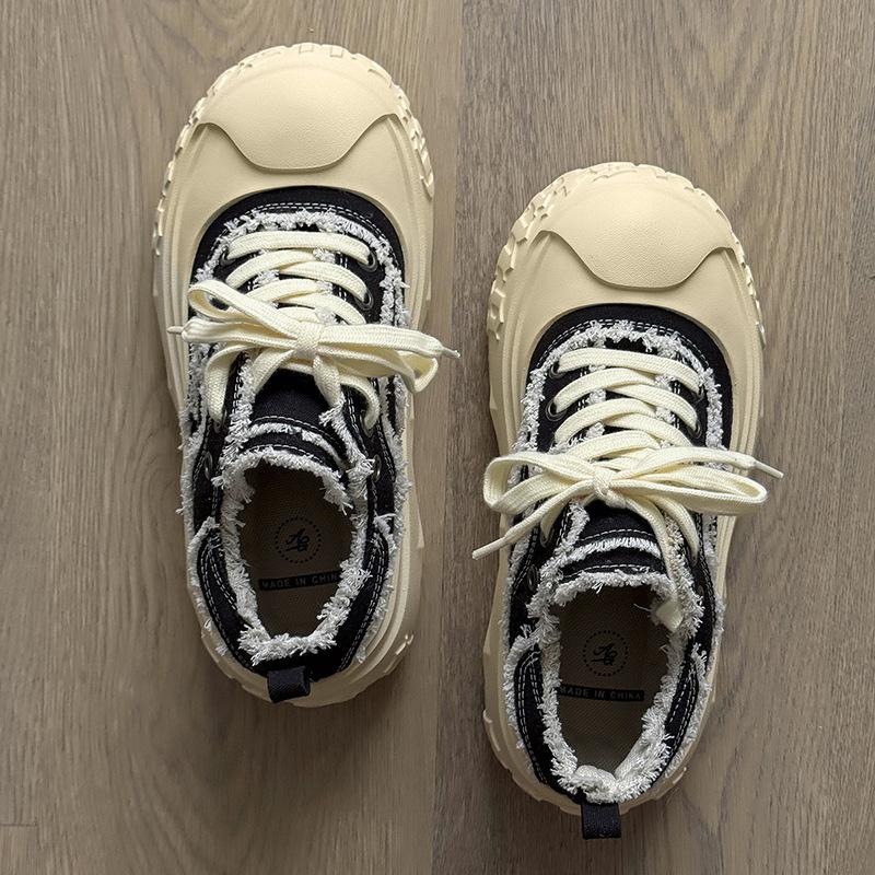 Niche design muffin platform denim canvas shoes casual heightening bread shoes couple big head shoes