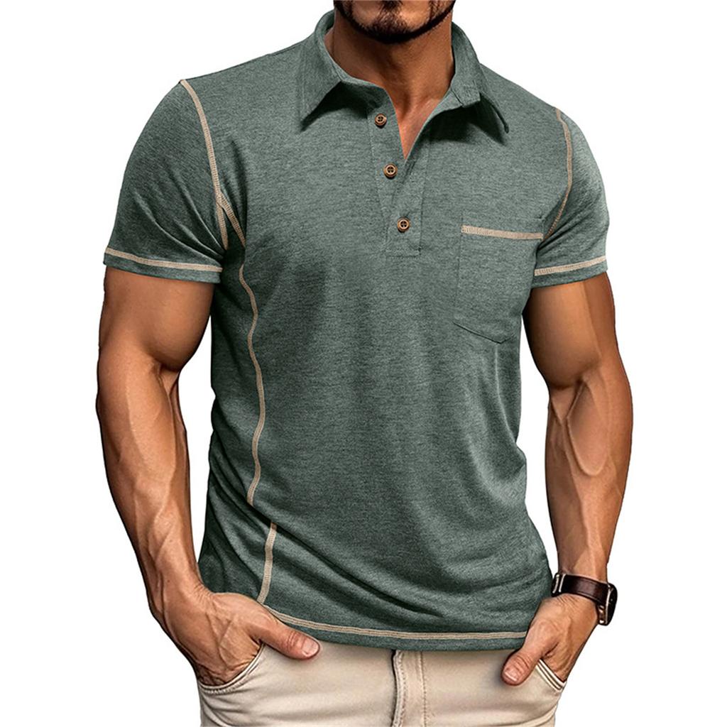 Men's short sleeve lapel solid color casual T-shirt