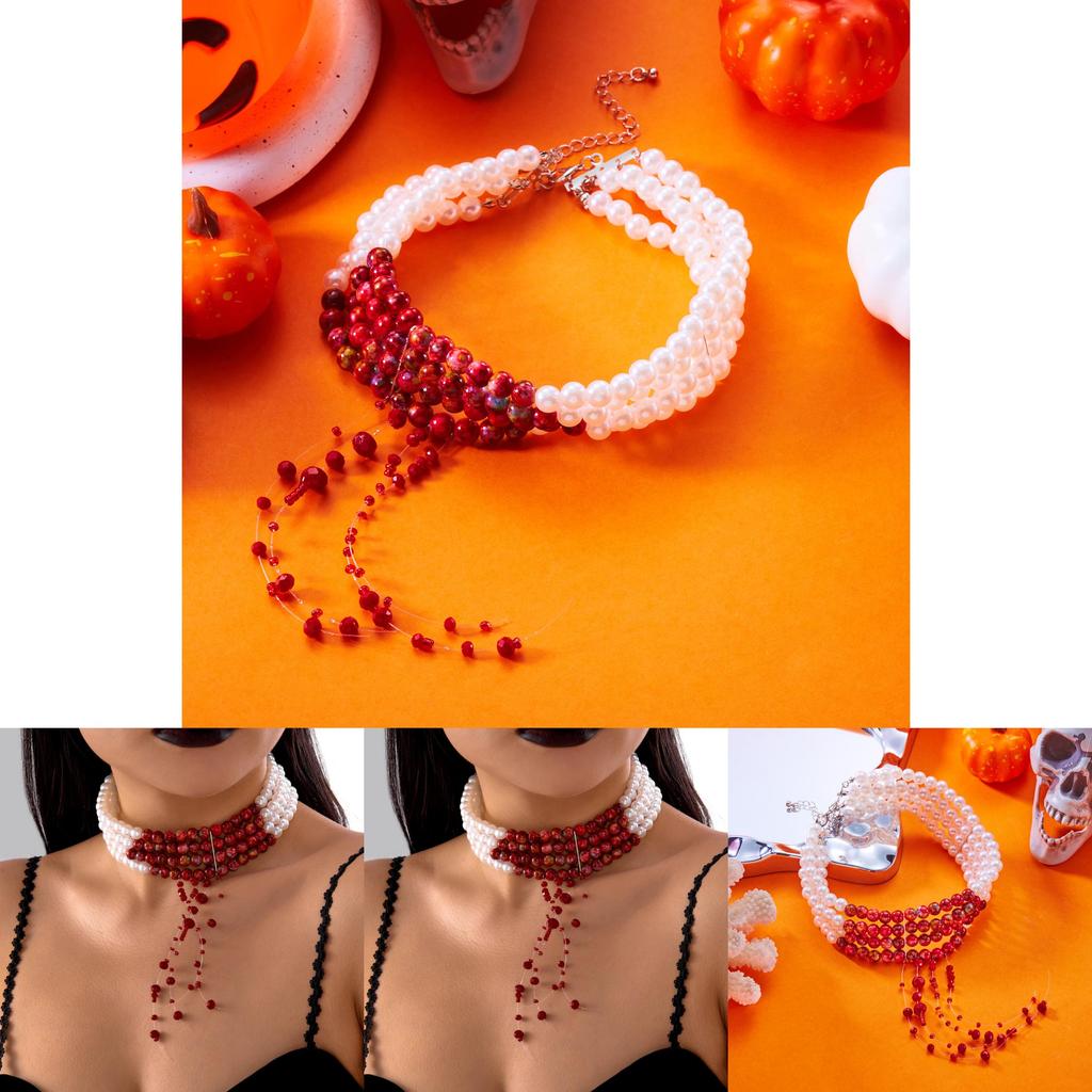 Halloween Blood Drop Pearl Necklace With Handcrafted Geometric Design For Women