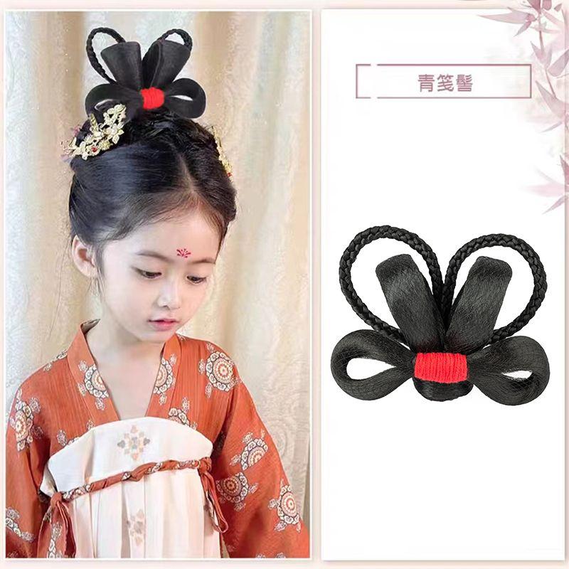 Ancient Costume Wig Kids Cute Bows Hair Bag Ancient Style Han Chinese Clothing Cute Bun Combination Style Girls Performance Bun
