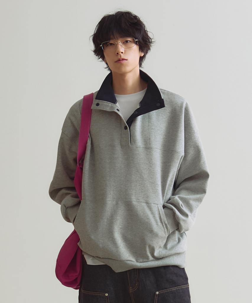 Nyuobeu Pullover Snap Button Sweatshirt Melange