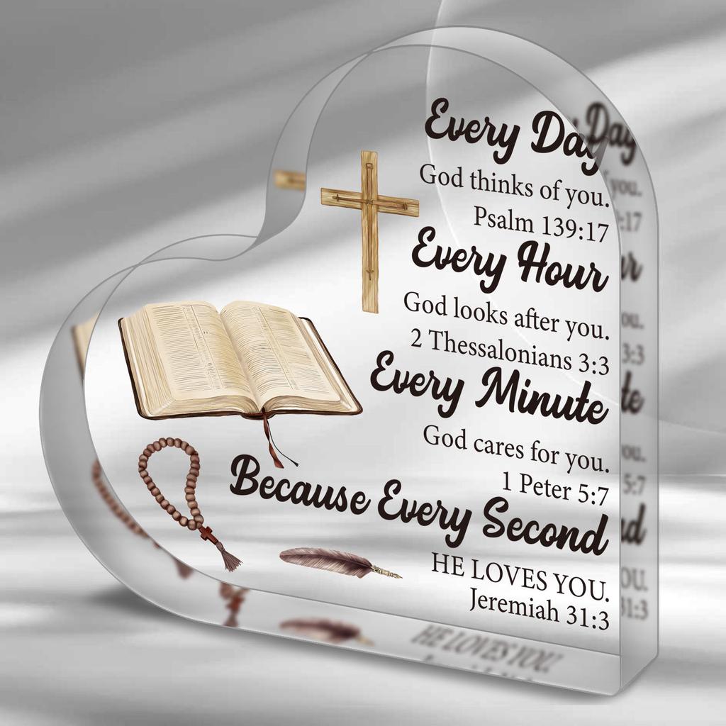 Inspirational Heart-Shaped Decorative Plaque - Artistic Multi-Functional Tabletop Sign with Bible Verses, Perfect Gift for Pastors, Women, Daughters