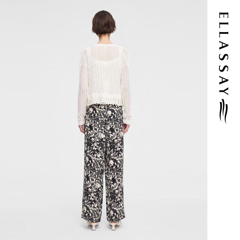 ELLASSAY Women's Subtle Print 100% Silk Wide-Leg Pants