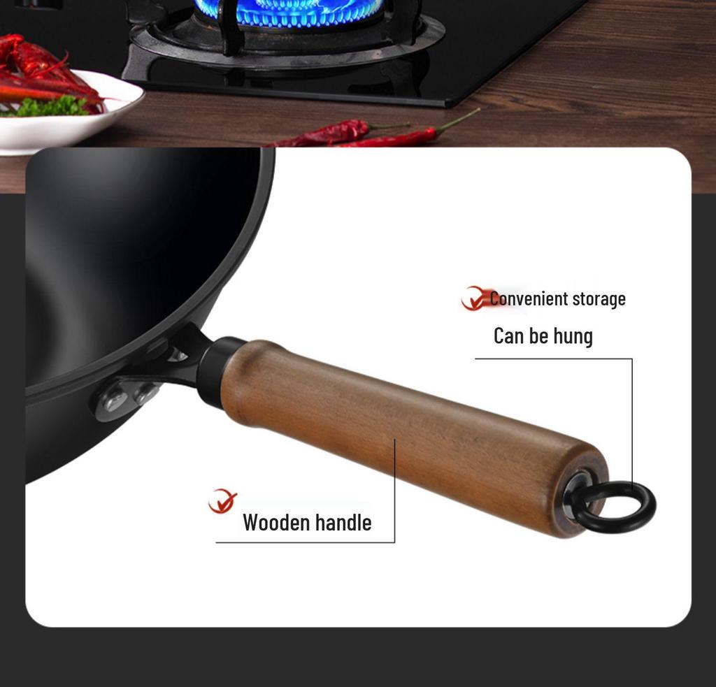 Vintage Non-Stick Cast Iron Skillet Wok for Gas Stove & Induction Cookers