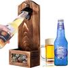 Wall Mounted Wooden Bottle Opener Vintage with Cap Catcher Bottle Opener 2-in-1 Opener Catcher Wooden Beer Opener