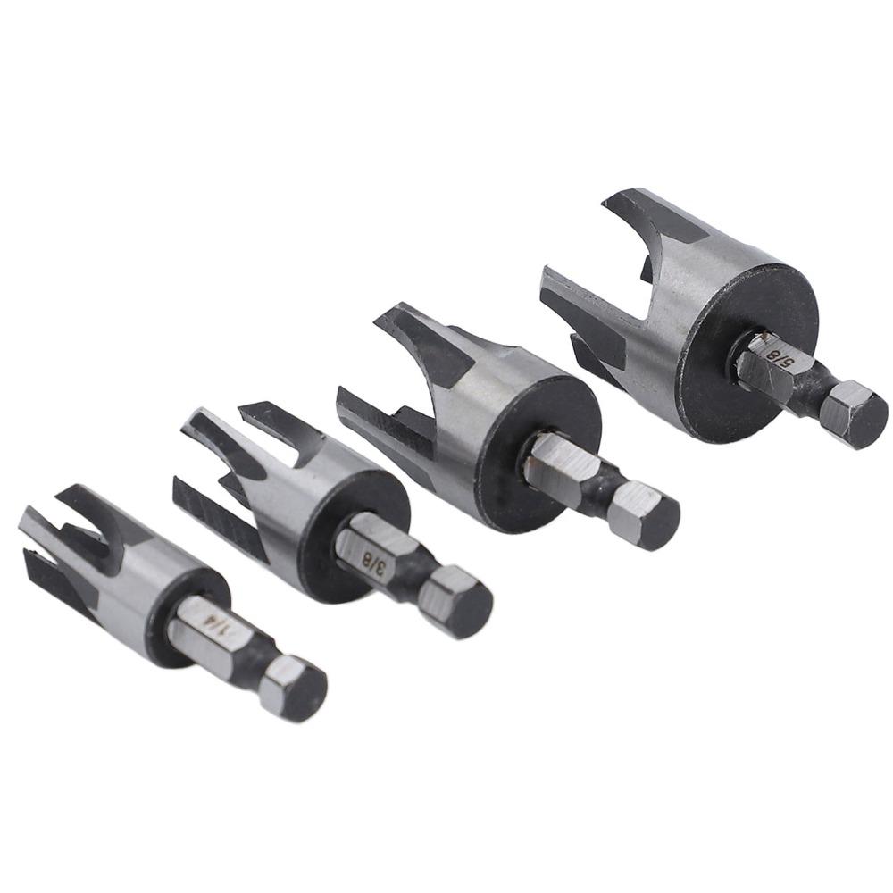 4pcs 1/4in Hex Shank Wood Dowel Drill Set 6.35mm Hex Shaft Cutting Tool Woodworking