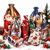 Christmas Drawstring Gift Bags with Assorted Festive Patterns Self Standing for Home Xmas Party Treat Packing