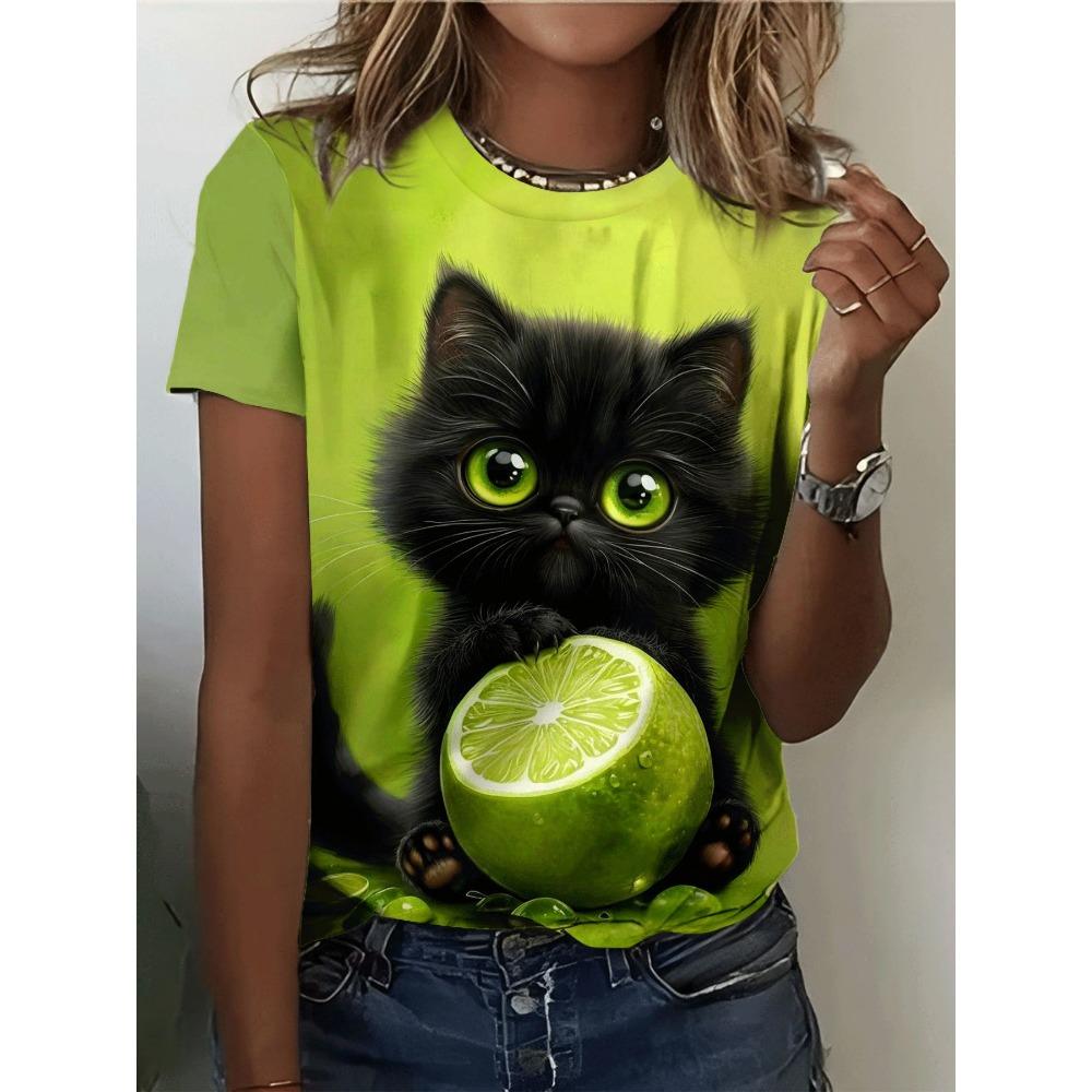 Summer Animal Wolf 3D Print T-Shirts Women's Round Neck Short Sleeve T Shirt Oversized Harajuku Tees Y2k Tops Female Clothing