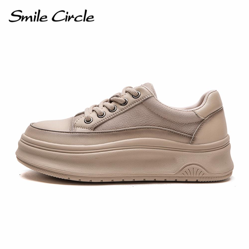 Echtes Leder Damen Freizeitschuhe Runder Kopf Höhe zunehmende dicke Sohle Schuhe Mode bequeme flache Schuhe