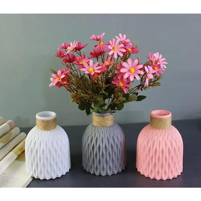Plastic Vase-Simple, Elegant and Beautiful,Suitable for Family Living Room Office Flower Arrangement(White, Beige, Grey, Pink)