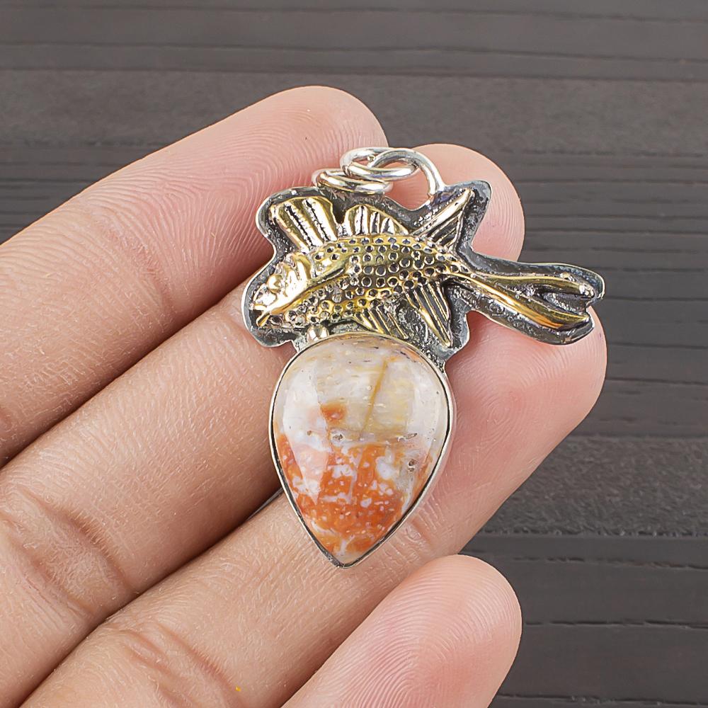 

Natural Orange Spiny Gemstone 925 Sterling Silver Jewelry Designer Pendant 1.5 AJP-2250