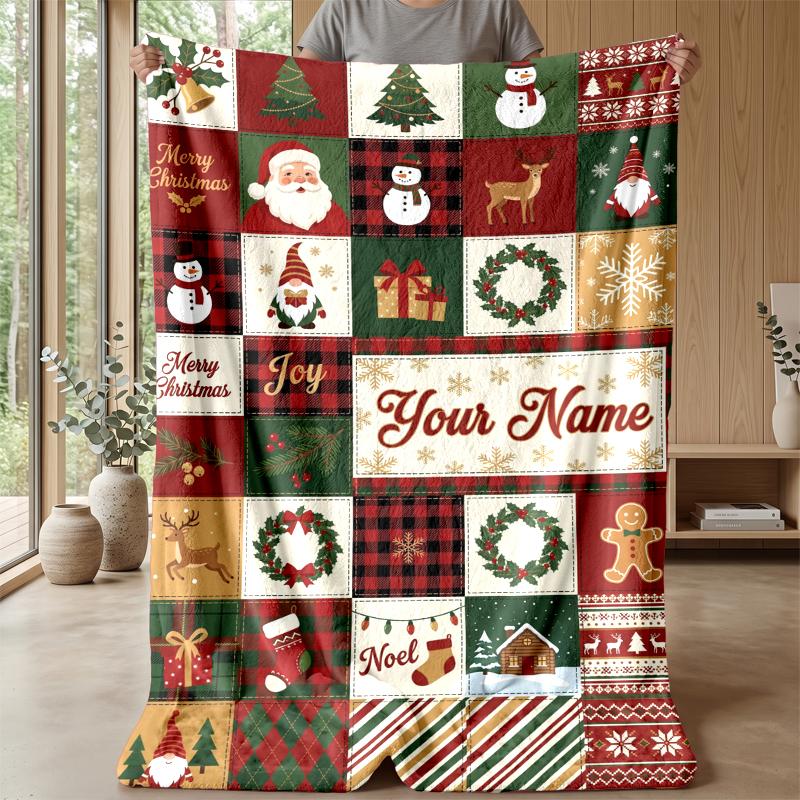 Coperta in Flanella Stampata con Nome Personalizzato di Natale Caldo Confortevole Coperta da Letto Decorazione per la Casa Regalo Festivo