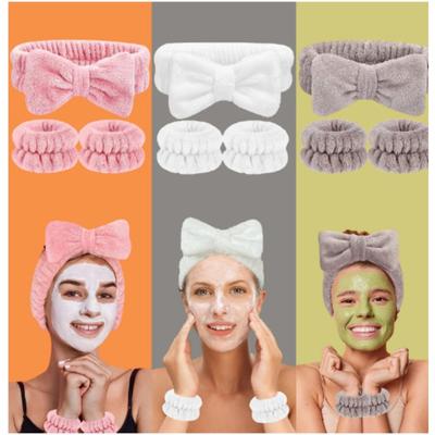 3Pcs Bow Headband Wristband Set Towel Elastic Soft Washing Face Shower Make Up Yoga Sports Skincare Headband For Women Girls