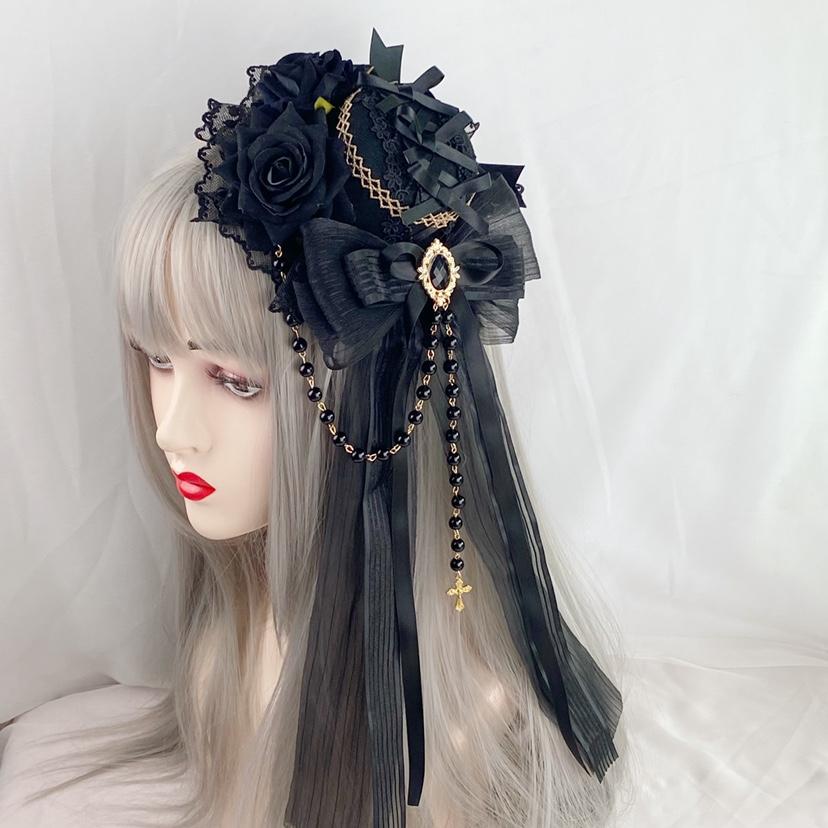 Lolita Goth Dark Versatile Fascinator Elegant Flat Hat Top Hat Headgear Hair Accessories Women Hats