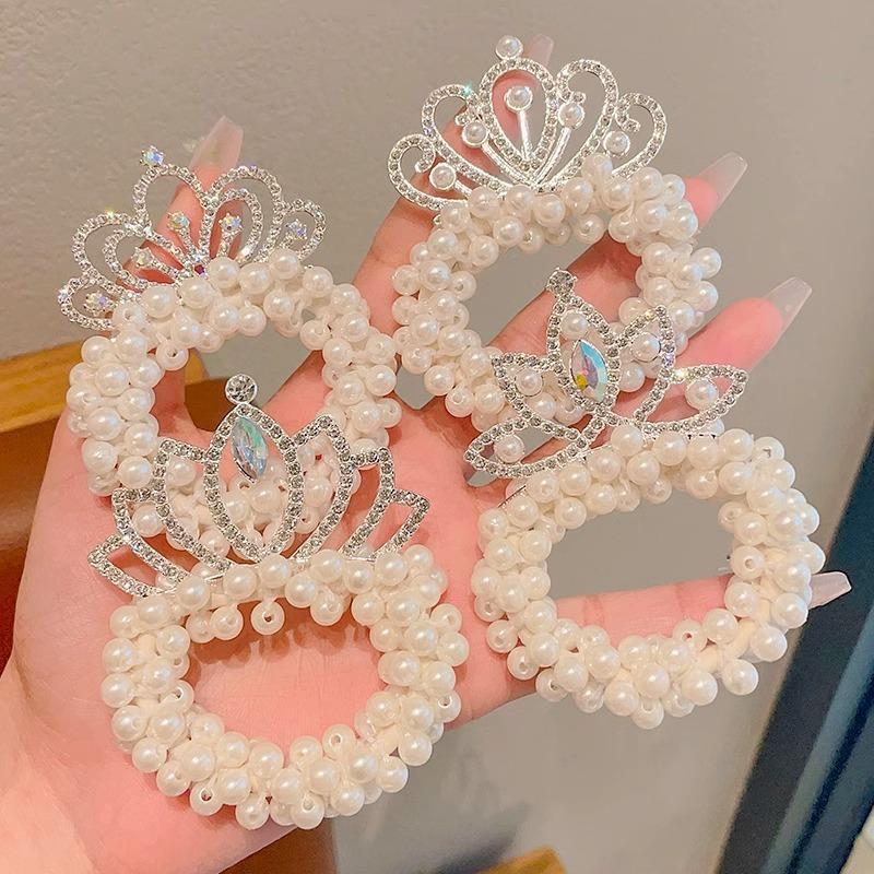 Sweet and Romantic Style Children's Updo Head Ponytail Princess Crown Headpiece Imitation Pearl Fashion Exquisite Headband