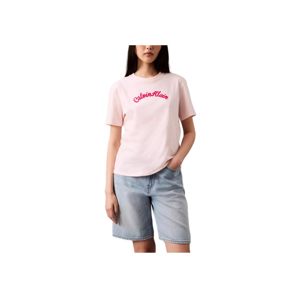 Calvin Klein Soft Breathable Comfortable Crew Neck Pullover Short Sleeve T-Shirt Women Tops Light-Pink 478011S-690