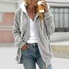 Giacca Oversize Donna Autunno Inverno Manica Lunga Colore Unico Top Cerniera Pelliccia Cappuccio Caldo Cappotto Ispessito Coulisse Giacche