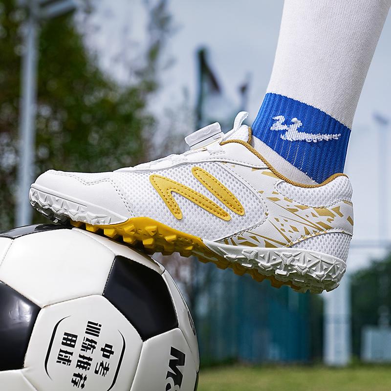 Kid's Football Shoes Are Lightweight Easy To Put On And Take Off with Rotating Buttons Rubber Soft Sole Breathable Mesh. They Are Also Training Shoes