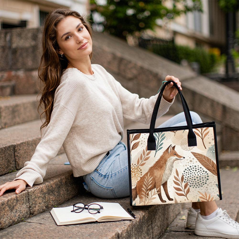 Cute Fox Pattern Shoulder Bag Daily Tote Bag For Shopping Casual Handbag