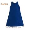 Lady Sundress with Side Pockets Lace Trim Hem A-line Sleeveless Round Neck Solid Color Mini Dress Summer Short Dress for Beach Dating Daily Wear