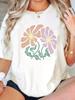 Womens Casual Round Neck Short Sleeve Abstract Floral Print Ribbed Detail Harajuku Short Sleeve Casual Aesthetic Clothes