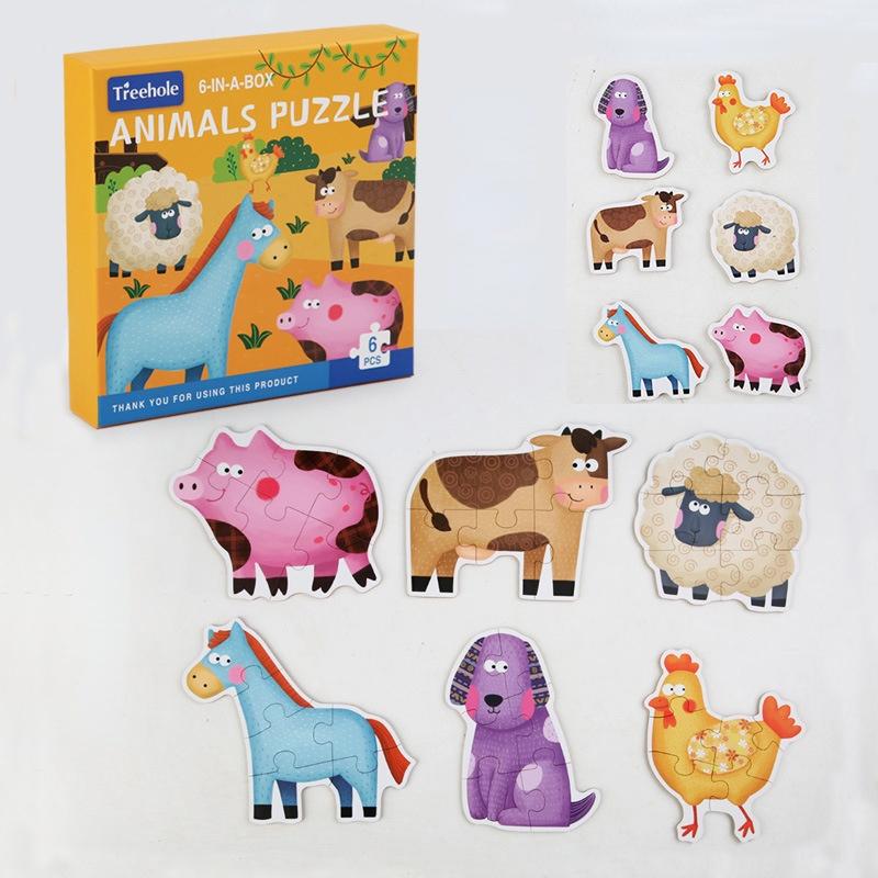 

New Large Size Wooden Jigsaw Puzzles for Kids Montessori Games Cartoon Animals Vehicle Cognitive Children Baby Educational Toys