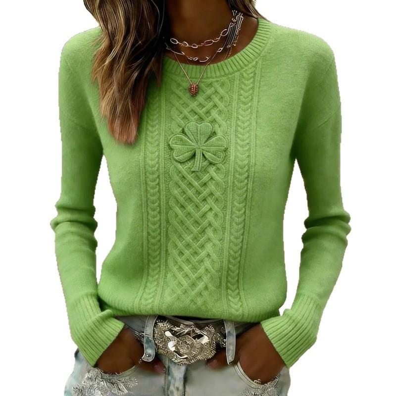 2026 Womens Oversized Knit-Style Crewneck Sweatshirt With 3D Clover Print Thick Warm Streetwear Top